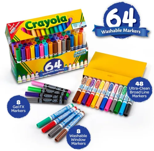 Vista 3 de Marcadores Crayola lavables, amplia línea, 64 unidades, Variados