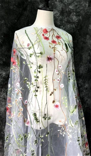 Vista 5 de Tela de encaje de 51 pulgadas de ancho, exquisita tela de encaje con bordado de flores florales para manualidades, vestidos de boda, decoración