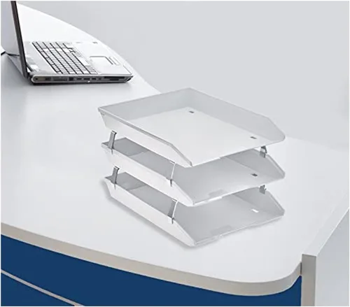Vista 4 de Acrimet Facility - Organizador de archivos de escritorio de plástico con carga frontal de 3 niveles (color blanco)