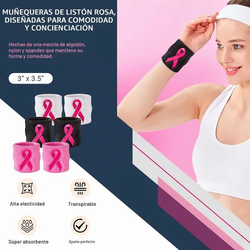 Vista 2 de Suddora Pulseras de cinta rosa - Bandas para el sudor a granel para concientizar el cáncer de mama Negro - 1 par (paquete de 2)