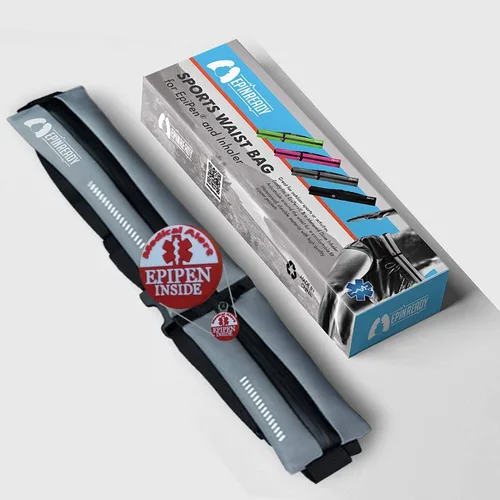 Vista 7 de EpiPen - Cinturón con etiqueta de alerta médica - Riñonera para autoinyector e inhalador de epinefrina - Bolsa ajustable para niños y adultos - Uso