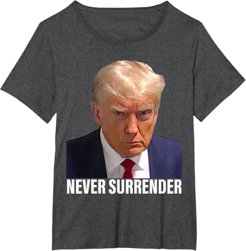 Vista 24 de Camiseta Pro Trump Mugshot Never Surrender para hombre y mujer, Negro