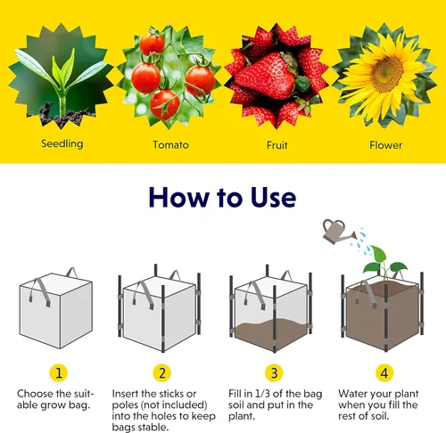 Vista 6 de iPower GLGROWBAGCUBIC3X5 - Paquete de 5 bolsas cuadradas de cultivo de 3 galones, macetas de tela gruesa con asas para jardín interior y exterior