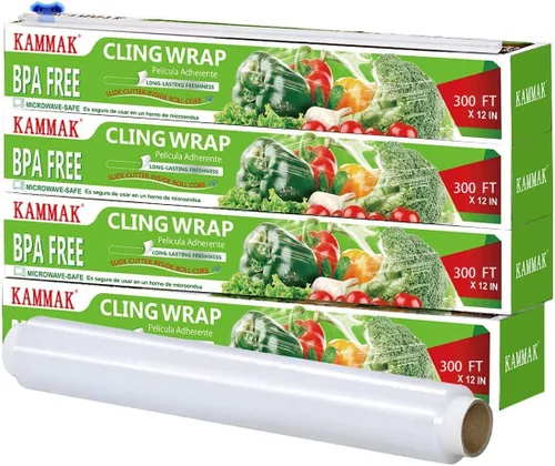 Vista 7 de KAMMAK Envoltura de plástico, envoltura de alimentos con cortador deslizante, envoltura adhesiva de 12 pulgadas, película transparente para servicio