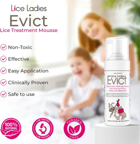 Vista 5 de EVICT - Tratamiento seguro todo en uno para piojos para niños Detiene piojos, huevos de piojos, súper piojos, liendres 100% natural y no tóxico