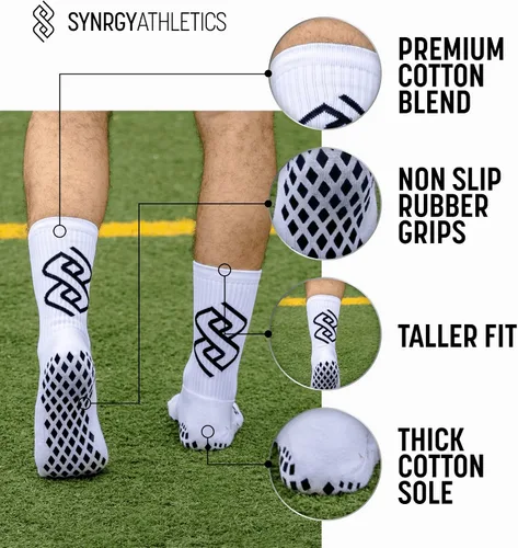 Vista 2 de Calcetines antideslizantes para fútbol, fútbol, hockey con agarre interior y exterior para hombres y mujeres (blanco)