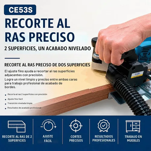 Vista 3 de Virutex CE53S Cepilladora de bordes para carpintería, cepilladora de bandas de borde empotrado, máquina profesional con base de soporte ajustable