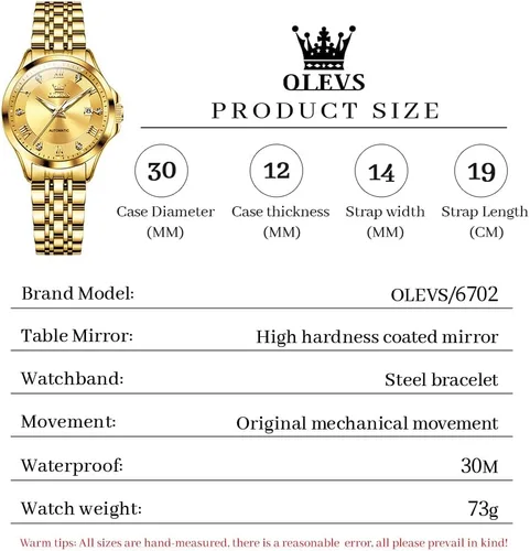 Vista 4 de OLEVS - Reloj automático de lujo para mujer con diamantes, fecha, clásico, de cuerda automática, relojes de pulsera luminosos e impermeables