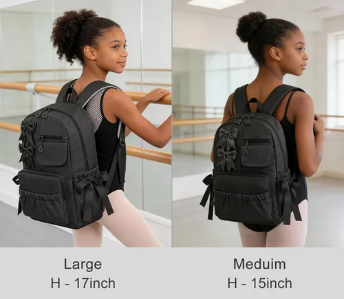 Vista 2 de Mochila escolar infantil para niñas, bonita mochila Kawaii con lazos Negro