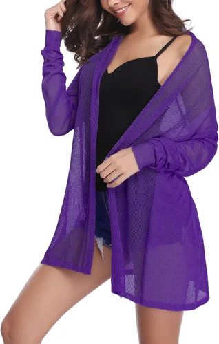Vista 3 de Totatuit Cárdigan tipo kimono ligero de verano para mujer, de manga larga, frente abierto, suéter de punto holgado, blusa casual