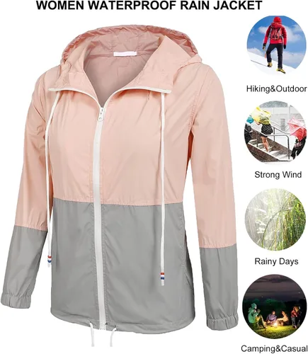 Vista 2 de SoTeer - Chaqueta impermeable para mujer, con capucha, rompevientos (15 colores S-XXXL)