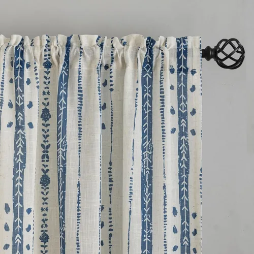 Vista 7 de Juego de 2 paneles de cortinas de lino bohemio, cortinas de semi privacidad para sala de estar, cortinas rústicas de campo de 54 pulgadas de largo