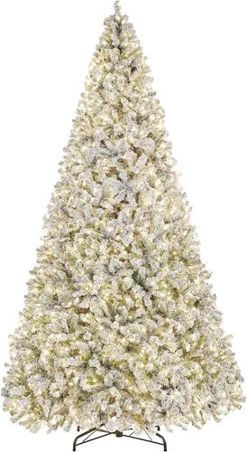 Vista 18 de Yaheetech - Árbol de Navidad artificial preiluminado de 6 pies, 250 luces Árbol de Navidad completo iluminado blanco para decoración navideña