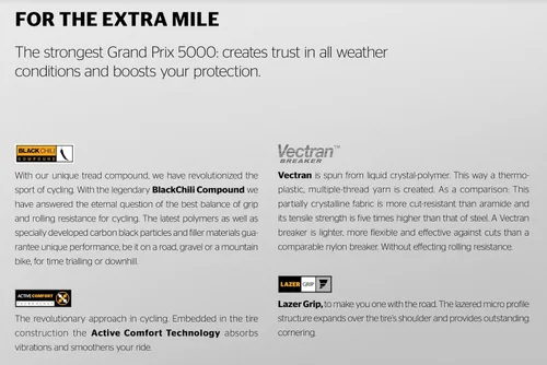 Vista 3 de Continental Grand Prix 5000 All Season TR - Tubeless Road Bike Tire Conquer Every Season - BlackChili, Vectran Breaker, LazerGrip, Active Comfort