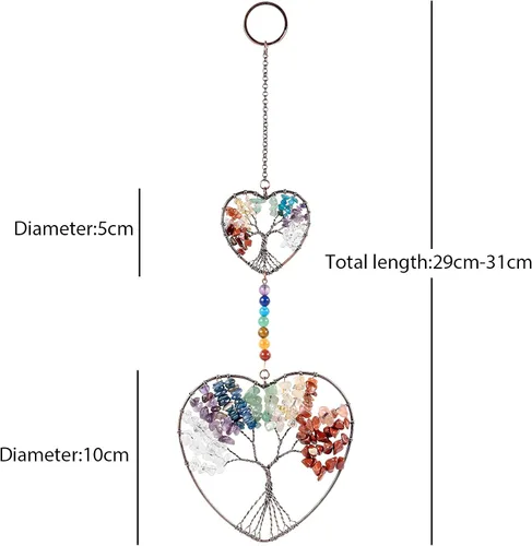 Vista 3 de rockcloud Adorno colgante de árbol de la vida de doble corazón, 7 piedras curativas de reiki de chakras, hecho a mano, para colgar en la pared