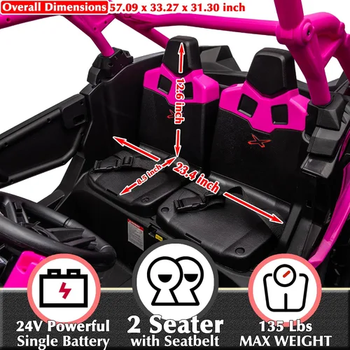 Vista 7 de 24V CAN-AM Maverick X3 con licencia de 2 plazas para niños UTV Rosa intenso