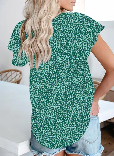 Vista 3 de Dokotoo - Blusa informal, bohemia y con estampado floral para mujer, camiseta con cuello en V y con cordón, blusas de manga corta y manga larga