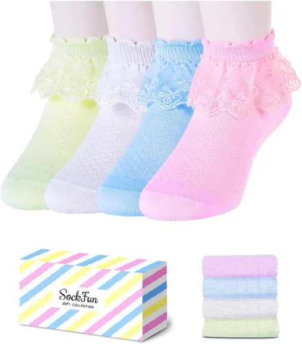 Vista 22 de sockfun Calcetines con volantes para bebé, calcetines de encaje con volantes para niños pequeños y niñas