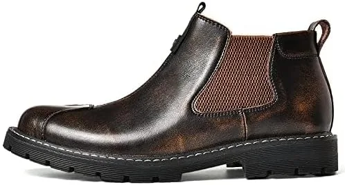 Vista 3 de Botas Chelsea para hombre, zapatos de cuero Oxfords de vestir para hombre, formal, casual, para el trabajo, a la moda, negro, marrón