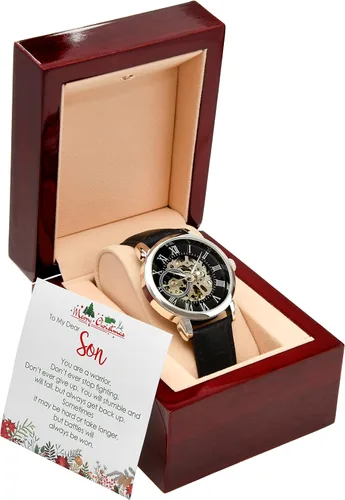 Vista 2 de Reloj calado para hombre con tarjeta de mensaje especial para nuestro hijo regalos de mamá y papá You Are A Warrior Luxury Watch Gift Him regalo