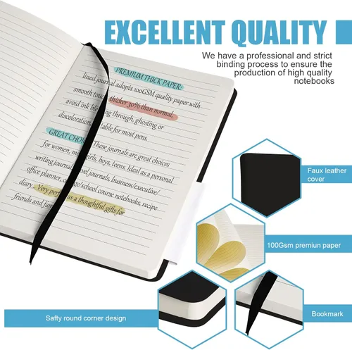 Vista 3 de Cuaderno rayado con tapa dura para hombres y mujeres – Cuadernos para escribir, trabajo, escuela, hogar y notas diarias, 160 páginas – Tamaño A5