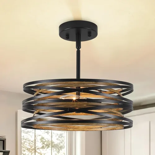 Vista 12 de Lámpara colgante, isla de cocina, lámparas colgantes de madera, granja, metal, iluminación colgante para comedor, dormitorio, bar, oficina, negro 1