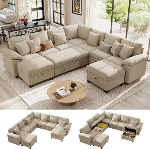 Vista 22 de Ihanherry Sofá modular de 86 pulgadas con cama extraíble, sofá cama modular en forma de L de 4 plazas con otomana de almacenamiento, sofás Verde