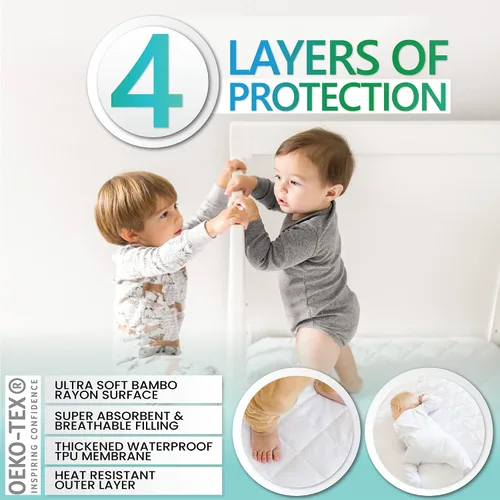 Vista 4 de 2 Pack Bamboo Waterproof Crib Mattress Protector Pad (Mom's Choice Award Winner) by Margaux & May - Noiseless - Dryer Friendly - Deluxe Bamboo Rayon