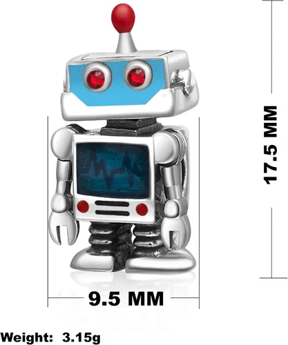 Vista 2 de Heartbeats - Dijes de robot inteligentes de plata de ley 925 para pulseras europeas, Plata esterlina