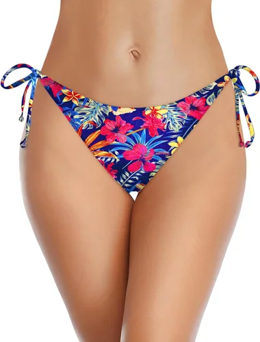 Vista 16 de Traje de baño de cintura baja con cobertura moderada para mujer Azul (Leaves)