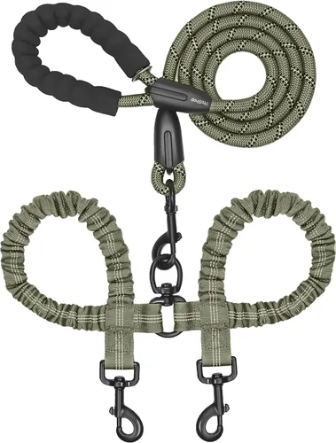 Vista 13 de iYoShop Correa doble para perro, giratoria de 360°, correa para caminar sin enredos con elástico absorbente de golpes para dos perros