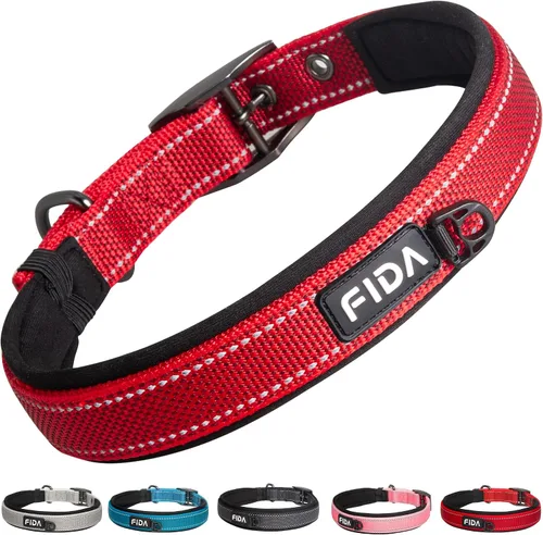 Vista 15 de Fida Collar para perro de alta resistencia, acolchado de neopreno suave ultra cómodo, collar de nailon reflectante ajustable para mascotas con Negro