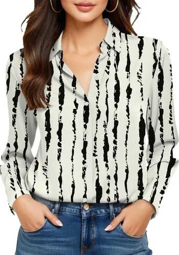 Vista 7 de Camisas sin planchado y sin arrugas para mujer, con botones, de manga larga, de seda de morera, blusas casuales para el trabajo