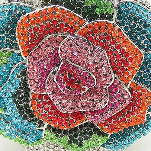 Vista 3 de Boutique De FGG Rose Flower Crystal Clutch Mujeres Bolsos de Noche Formal Fiesta Rhinestone Bolso Boda Novia
