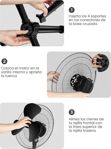 Vista 7 de PELONIS Ventilador de pedestal de 16 pulgadas para dormitorio, ventilador oscilante, 3 velocidades, oscilación de 90°, altura ajustable, ventilador