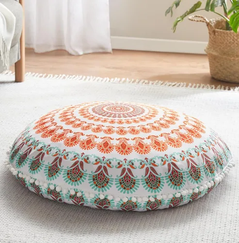 Vista 12 de Codi - Cojín de suelo para meditación, grande y redondo para adultos, diseño bohemio de mandala para exteriores, chimenea, yoga, sala de estar, 32
