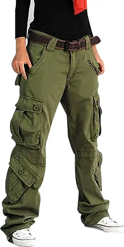 Vista 2 de Akivide Pantalones cargo holgados casuales para mujer, cintura baja, militares, con múltiples bolsillos, pantalones de trabajo para mujer
