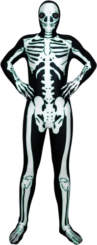 Vista 8 de Uisozsfeb Disfraz de esqueleto para hombre que brilla en la oscuridad Tiene un efecto fluorescente en un ambiente oscuro. E046