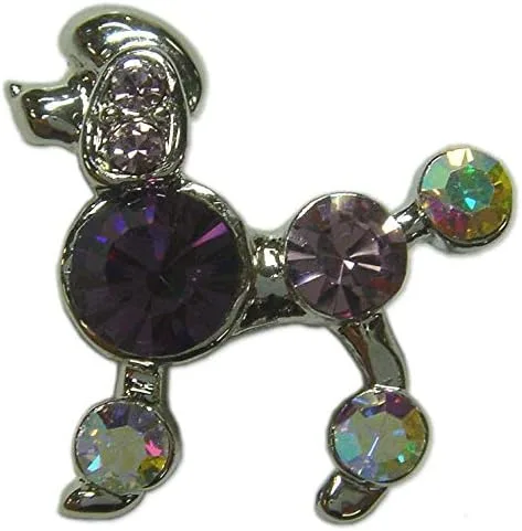 Vista 2 de Broche de cristal de rodio para perro con diseño de caniche hecho con elementos de Swarovski
