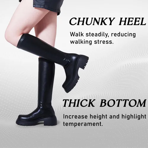 Vista 5 de VIMISAOI Botas de plataforma gruesa para mujer, con puntera redonda, góticas, hasta la rodilla, botas de media pantorrilla