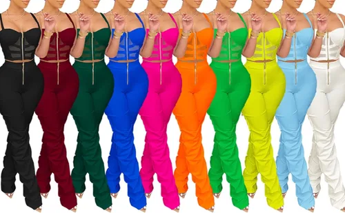 Vista 4 de Zoctuo - Overol sexy para mujer sin mangas con cuello halter para fiesta club conjunto de 2 piezas tiro alto pantalones huecos