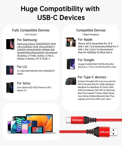 Vista 6 de Cable USB C de 10 Gbps para Android Auto 6 Pulgadas/0.5 Pies, Cable USB C 3.1 Gen2 de 3.1A de Transferencia de Datos, Carga Rápida Tipo C CarPlay
