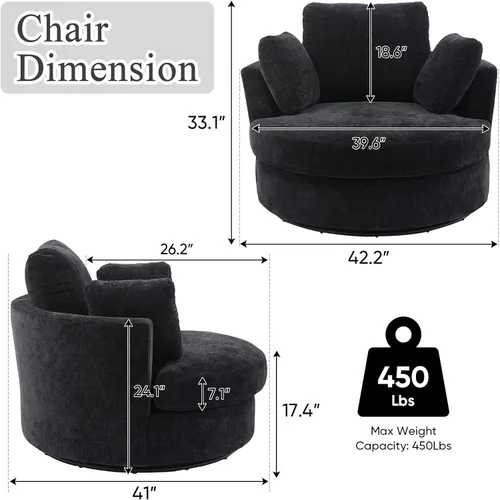 Vista 9 de Silla giratoria de barril para sala de estar, moderna silla giratoria redonda para sofá, silla de club de chenilla, silla Boucle, sillón decorativo