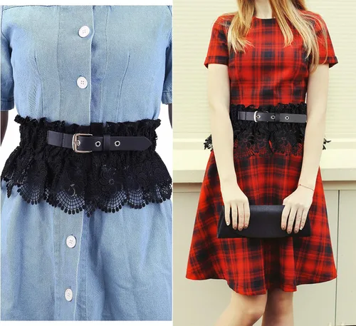Vista 3 de Ayliss Cinturón ancho elástico de encaje de cintura ancha elástica para mujer, cinturón de vestir de moda con cincha elástica, cinturón retro