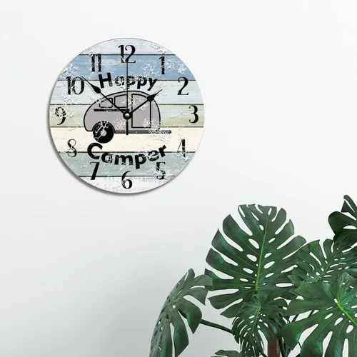 Vista 2 de ArogGeld Happy Camper - Reloj de pared de madera para campamento de verano, 10 pulgadas, silencioso, sin tictac, funciona con pilas, para sala