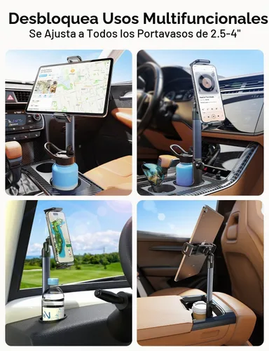 Vista 6 de TAZENI Soporte para tableta 3 en 1 para botella de coche, soporte para tableta de automóvil, soporte de tableta de aleación de aluminio resistente