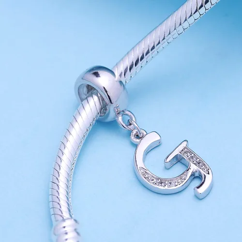 Vista 2 de SoulBeads - Colgantes de plata fina 0,925 de letra inicial, alfabeto A-Z. Dije con cristales compatibles con brazaletes europeos