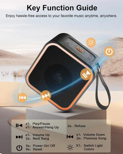 Vista 7 de Altavoz Bluetooth portátil, altavoz inalámbrico con luces, micrófono integrado Bluetooth 5.3, inalámbrico portátil de hasta 10 horas