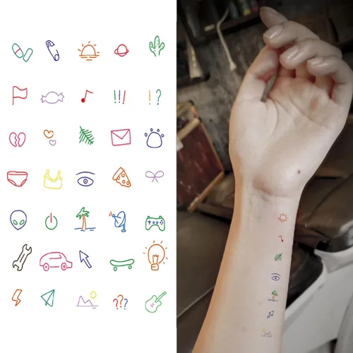 Vista 8 de Más de 50 hojas de tatuajes temporales pequeños geométricos pequeños para niños y adultos, pequeño símbolo de póquer, corazón estrella, tatuajes
