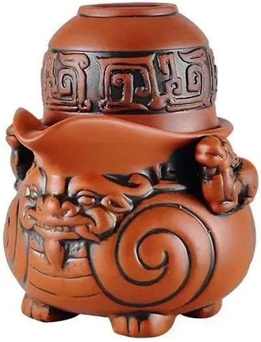 Vista 10 de Juego de tetera de cerámica hecha a mano, juego de tetera y taza de té chino Pi Xiu, tetera de porcelana Zisha Kung Fu, juegos de té de arcilla Negro